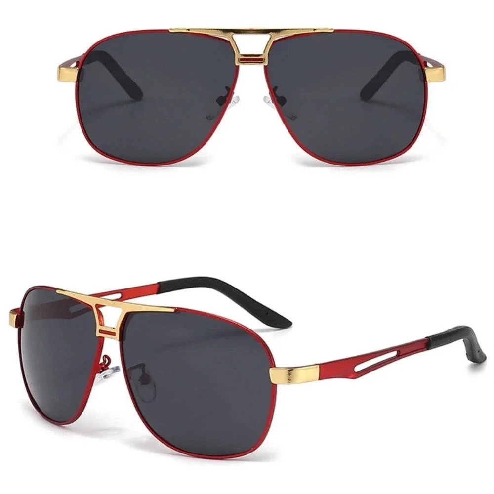 Mens Aviator Sunglasses Red Gold‎ Frame Dark Lens Metal Full Rim Polarized Gafas